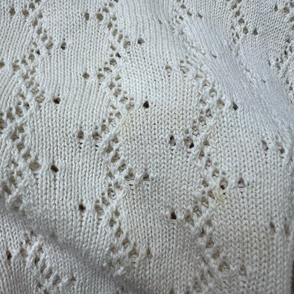 Vintage Women's Open Crochet Knit Crew Neck Cap Sleeve Cropped Short Sleeve Top - Picture 5 of 7